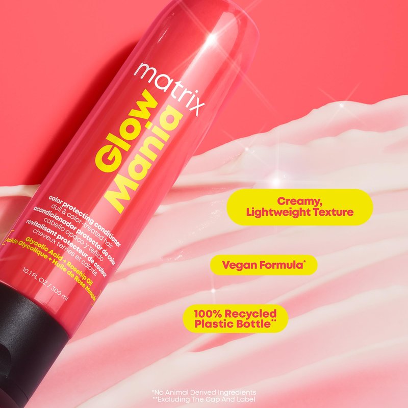 Matrix Glow Mania Conditioner - Enhances Shine and Moisturizes, Preserves and Protects Color Vibrancy, For Dull and Color-Treated Hair, Sulfate-Free, With Glycolic Acid & Rosehip Oil 10.1 Fl Oz