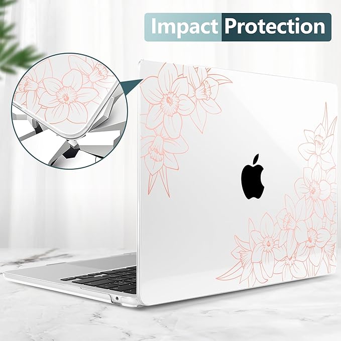TWOLSKOO Compatible with MacBook Air 13 inch Case M5 2026 M4 2025 M3 M2 2024-2022 A3449 A3240 A3113 A2681, Plastic Hard Shell & Keyboard Cover for MacBook Air 13.6 inch Case, Pink Floral Frame