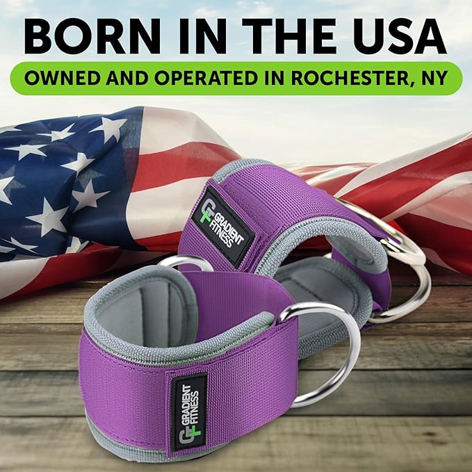 Gradient Fitness Ankle Straps (2 Pack) | Ankle Strap for Cable Machine, Ankle Bands for Working Out, Cable Ankle Strap, Cable Machine Attachment, Ankle Cable Attachments for Gym (Purple, 2 D-Rings)