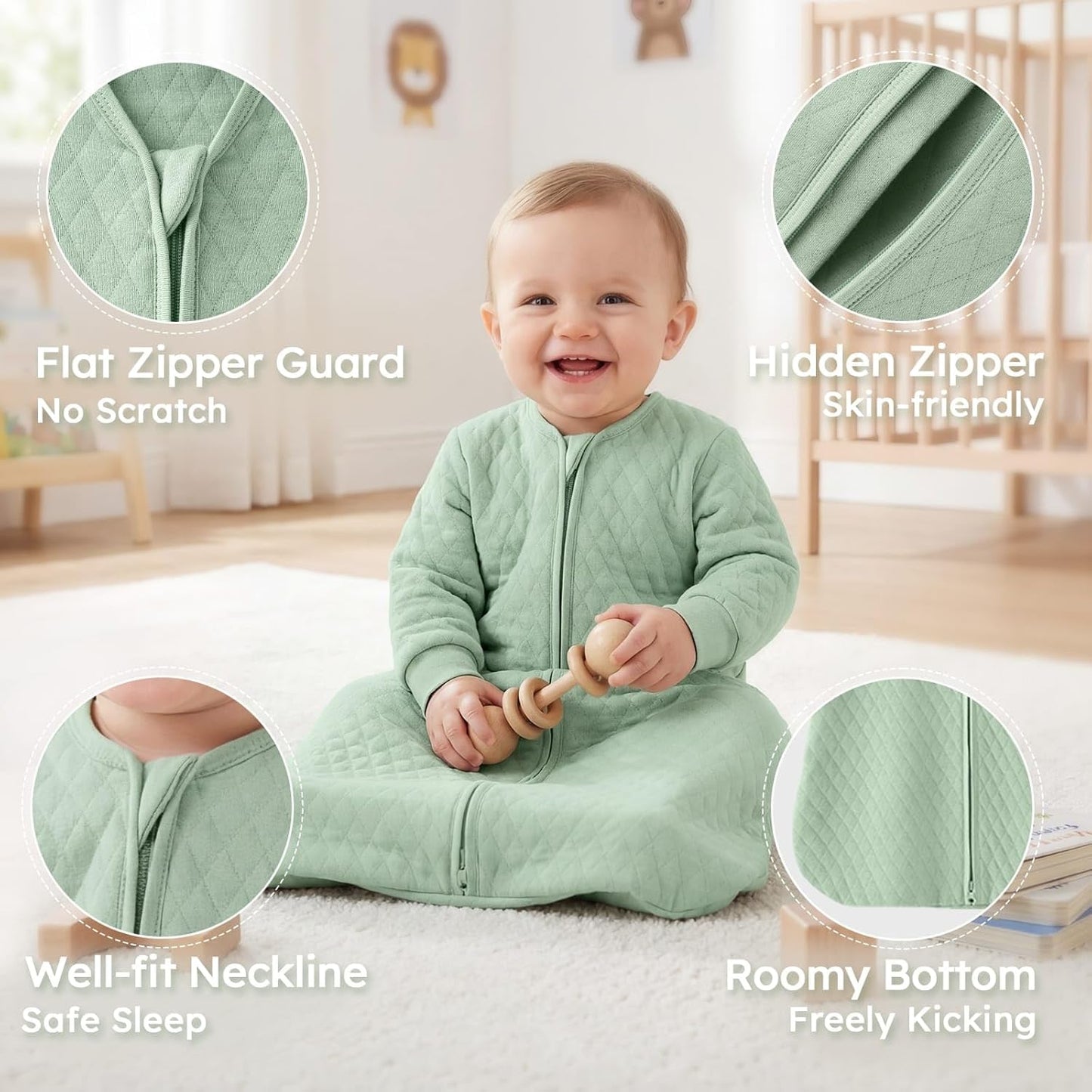 Yoofoss Baby Sleep Sack - Organic Cotton Wearable Blanket for Newborns | 0-6 Months, 1.0 Tog, Long Sleeve
