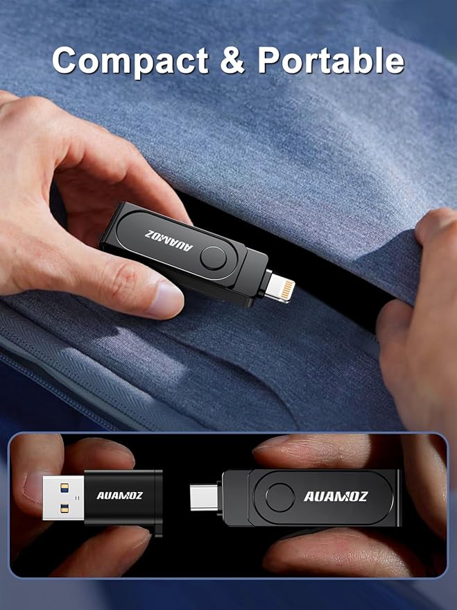 AUAMOZ 512GB Flash Drive Intended for iPhone, Memory Stick Storage Files Photos Videos Backup, Compatible with iPhone iPad Android PC, Plug and Play, No Application Required (Metal Gray)