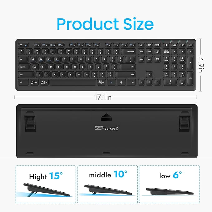 CITLLA Wireless Bluetooth Keyboard, Full Size Multi-Device Keyboard