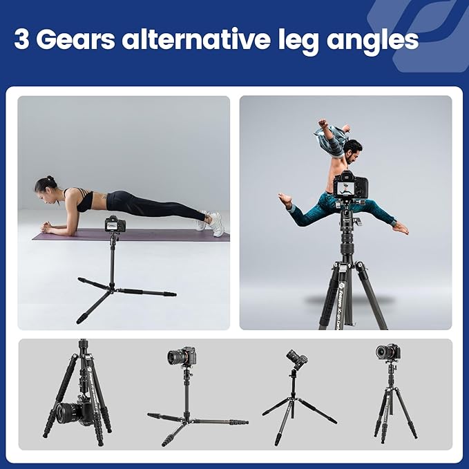 Fotopro 62" Carbon Fiber Travel Tripod, Lightweight Compact Camera Tripod with Ball Head and Arca-Swiss Quick Release Plate, Detachable Monopod, Carry Bag, Load up to 8KG/17.63lbs, Weighs only 2lbs.