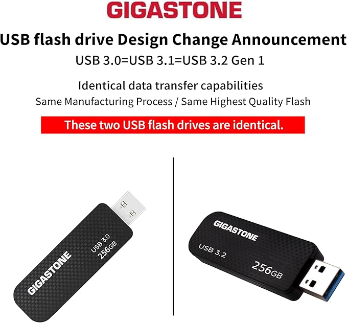 GIGASTONE 256GB USB 3.2 Flash Drive, 100MB/s High-Speed Data Transfer, Carbon Fiber Design, Retractable