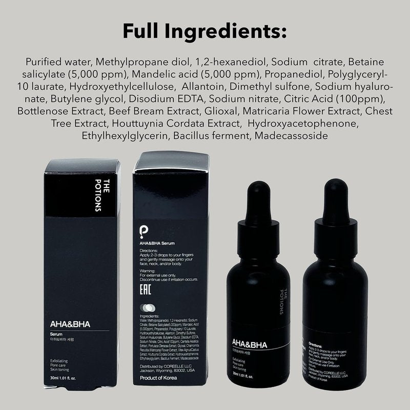The Potions AHA BHA Facial Ampoule 30ml for Sebum Control - Made in Korea