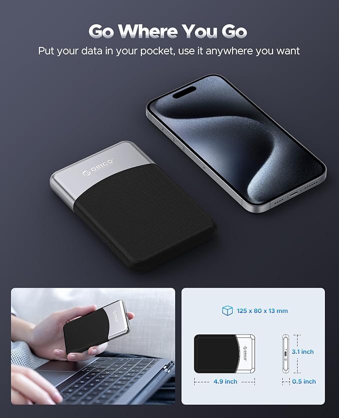 ORICO 512GB External SSD with 2 in 1 USB C Cable, Portable Solid State Drive USB 3.2 Gen 1 Up to 460MB/s, Dust and Drop Resistance, Reliable Storage for USB-C Smartphone, PC, Tablet, Labtop - M25PRO