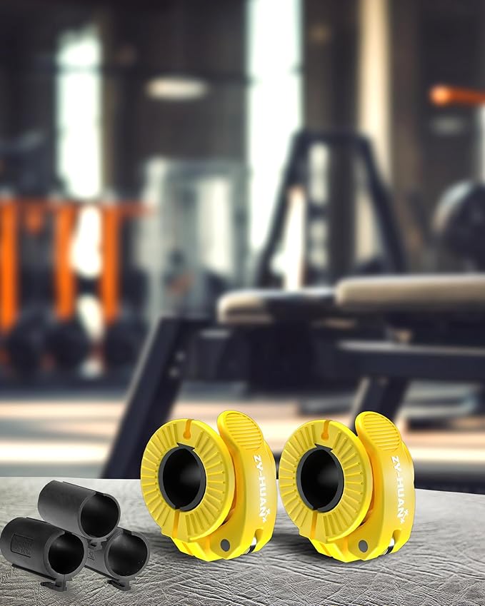 ZY-HUAN Pro Barbell Clips 1 inch Barbell Clamps 0.9-1.18inch Quick Release Weight Clips for Bars Multi-Size Adjustable Olympic Barbell Clamps (Yellow)