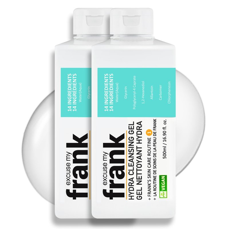 Excuse My Frank Hydra Cleansing Gel â Hydrating Facial Cleanser for Men & Women, Korean Skincare, Daily Face Wash for Sensitive Skin, Vegan & Cruelty-Free (2 Pack)