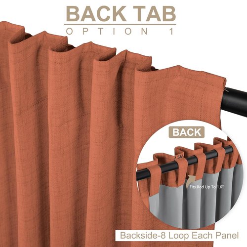 100% Blackout Shield Linen Blackout Curtains for Bedroom 84 Inches Long, Back Tab/Rod Pocket Living Room Drapes, Thermal Insulated Blackout Curtains 2 Panels Set, 50" W x 84" L, Burnt Orange