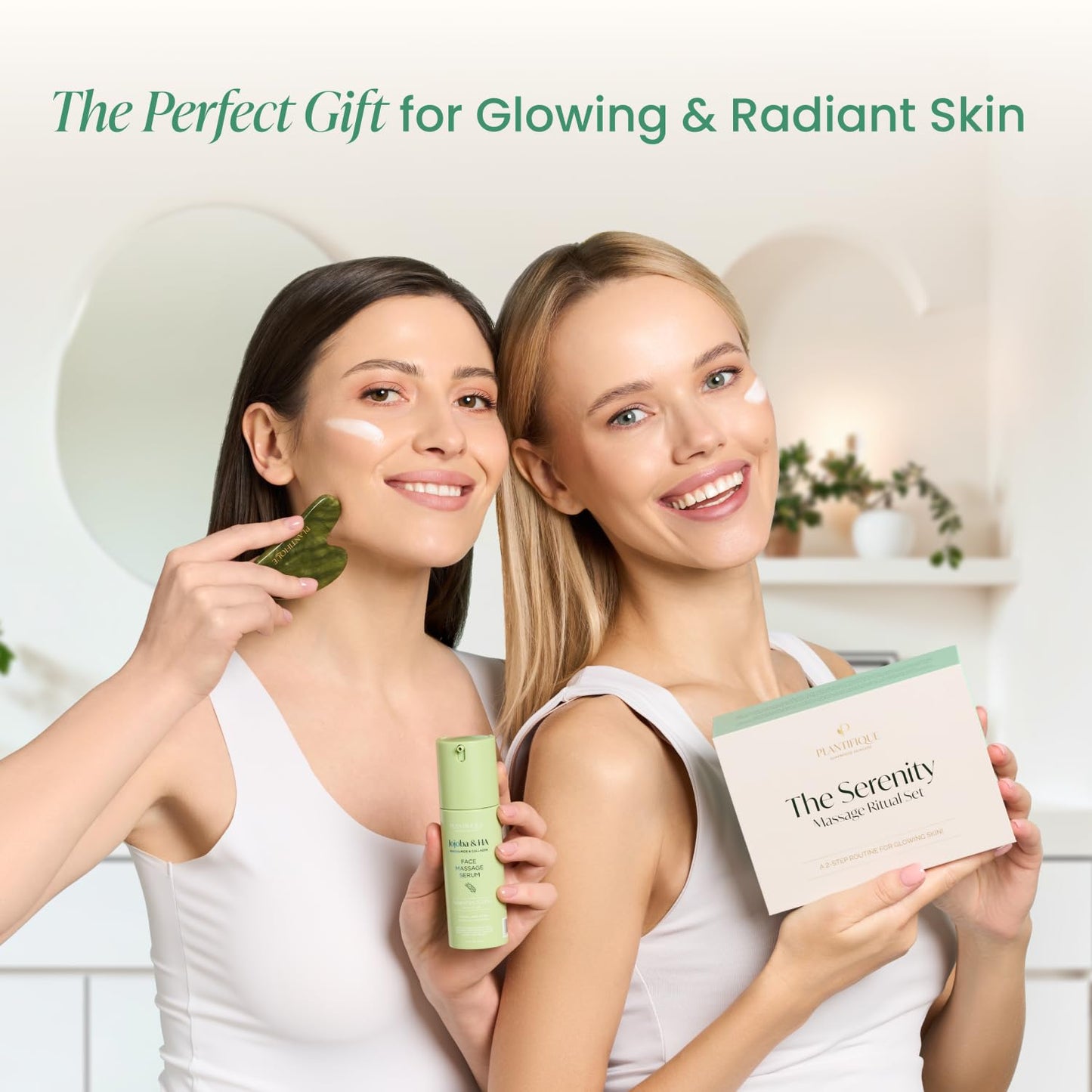 PLANTIFIQUE Massage Set: Jade Gua Sha & Korean Face Serum for Glowing Skin