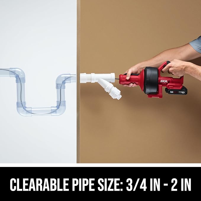 SKIL PWR CORE 12/20V Cordless Power Snake Drain Cleaner Kit, Includes 12V 2.0Ah Lithium Battery & 20V Charger - AU0225D-11