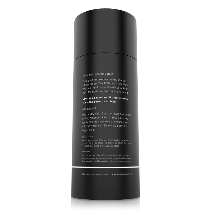 The Rich Barber N’Hance Hair Building Fibers, 3 Month Supply - Barber Hair Thickening Fibers, 25 grams - Grey Hair Concealer Spray - Sharper Hairlines, Thicker Beard & Fuller Hairstyling (Dark Brown)