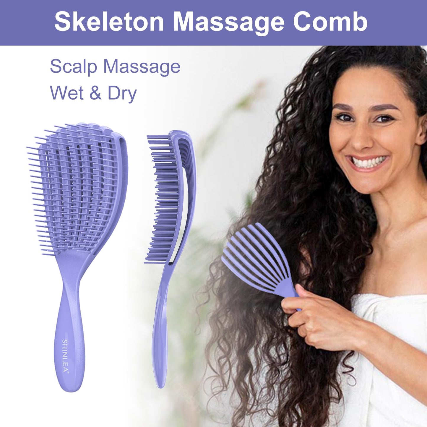 Detangler Brush for Curly Hair, Hairbrush for Wet Dry Thick Thin, Easily Comb Through Curl Hair and Reduces Breakage, Curly Brush for Women Men Kid (Purple)