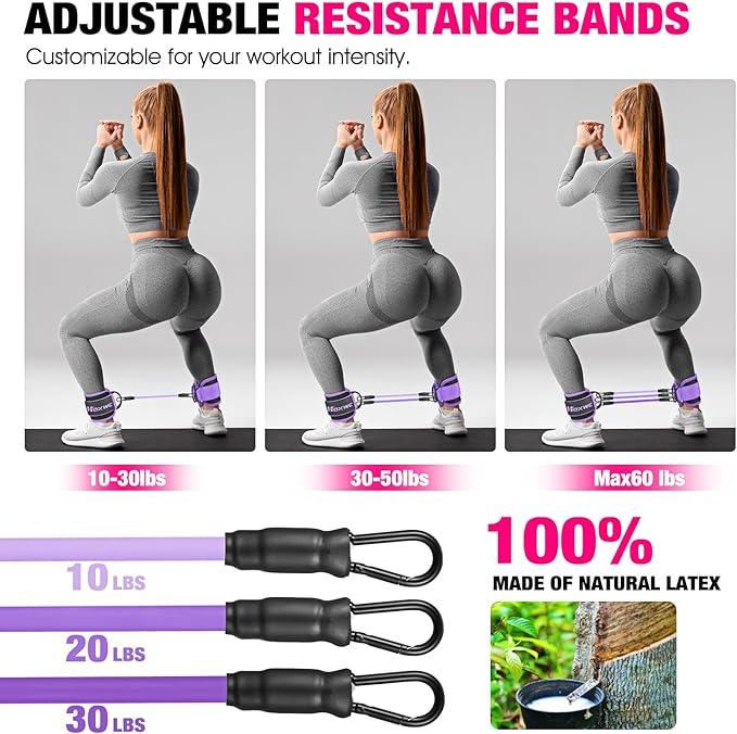 HOXWC Ankle Resistance Bands, Ankle Bands with Cuffs for Working Out, Exercise Bands for Butt Lift, Training Workout for Kickbacks Hip Gluteus Training Exercises, Glutes Workout Equipment for Women