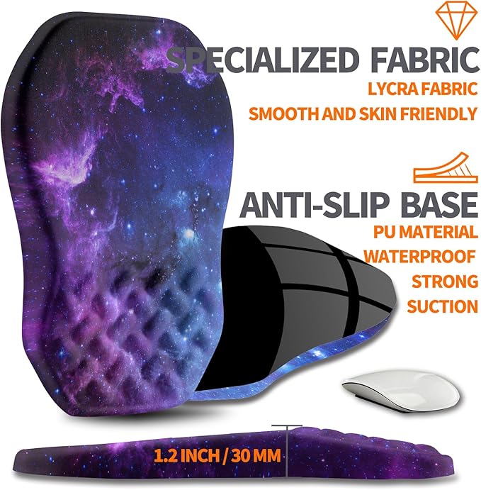 Armanza Ergonomic Slope Mouse Pad Wrist Support, Wrist Rest Mousepad for Carpal Tunnel Pain Relief with Massage Bulge and Slow Rebound Memory Foam (12x8 inch, Galaxy)