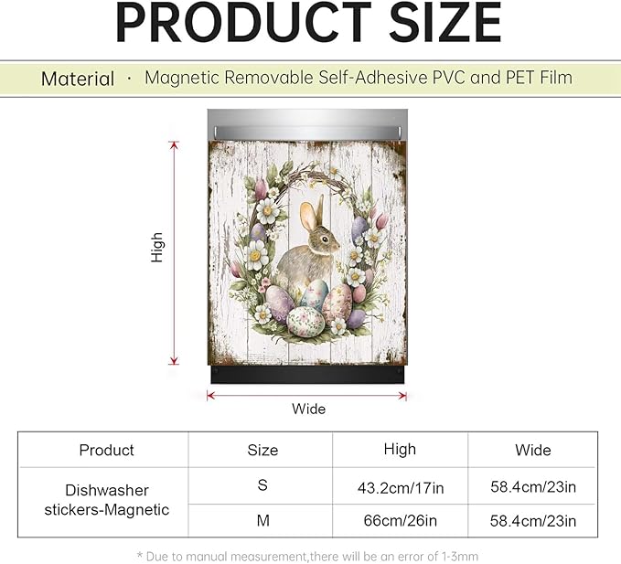Easter Bunny Dishwasher Full Door Magnetic Sticker Home Appliances, Easter Eggs Refrigerator Magnet Skin Cover, Spring Wreath Magnetic Dishwasher Panel Cover - (23" x 26" Magnetic)