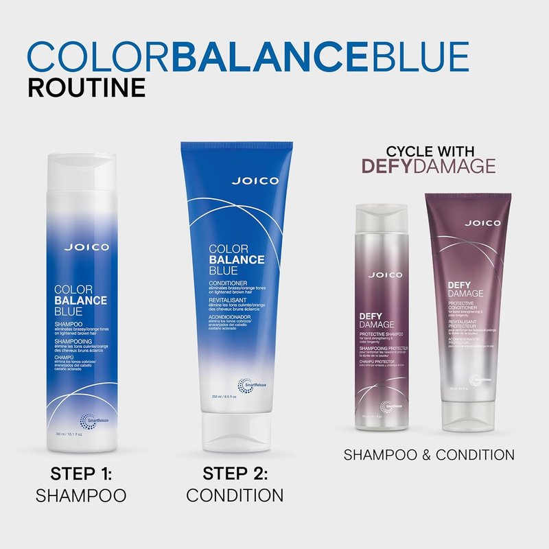 Joico Color Balance Blue Conditioner - Eliminate Brassy Tones & Boost Shine | For Lightened Brown Hair | UV Protection
