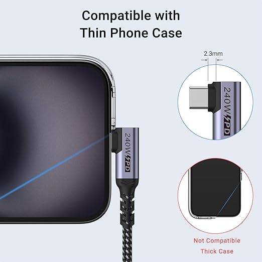 SUMPK USB C to USB C Cable 6.6FT 2 Packs, 240W USB 4 Cable Right Angle, High Speed 40Gbps Data, 8K 60Hz, 5K 60Hz, 4K 144Hz Monitor Compatible for Thunderbolt 4, iPhone 16, iPhone 15 Pro Max