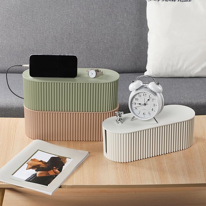 RAMFIYN Cable Management Box Large Cable Organizer Box for Power Strips, Surge Protectors, Chargers, Adapters, TV Computer Wires Cable Hider Organizer Box with Cable Ties,Clip Holders - Khaki