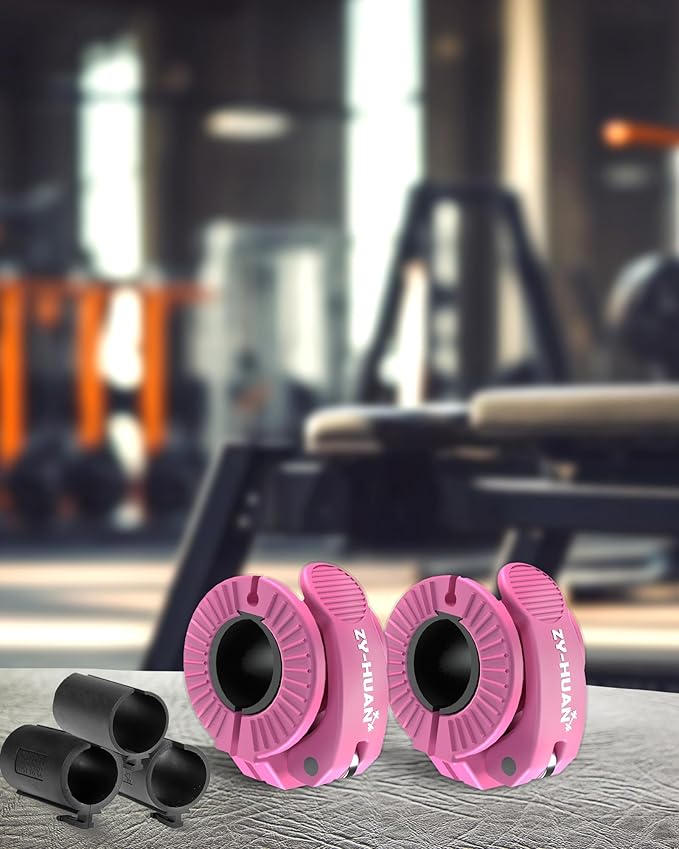 ZY-HUAN Pro Barbell Clips 1 inch Barbell Clamps 0.9-1.18inch Quick Release Weight Clips for Bars Multi-Size Adjustable Olympic Barbell Clamps (Pink)