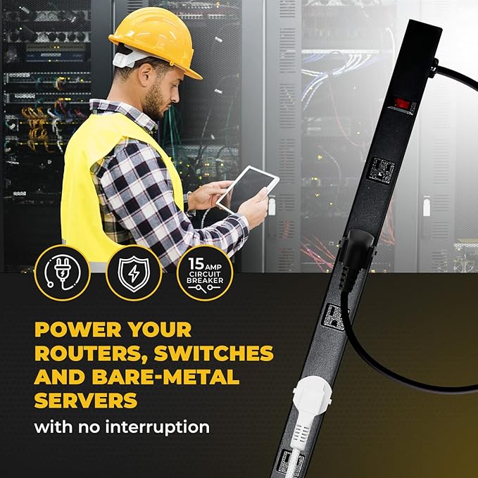 Opentron 9 Black Verticle Outlets 6 Feet Power Cord Heavy Duty Metal Surge Protector Power Strip