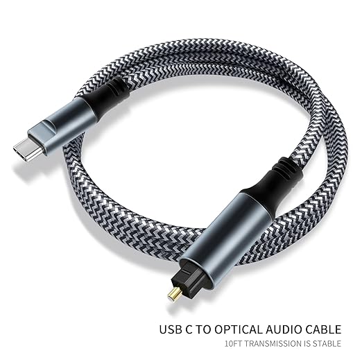 Kumiho Braided USB C to Optical Audio Cable 10Ft Unidirectional USB C to Toslink Optical for TV/Soundbar, Sony PS5,Speakers & Home Theater Systems