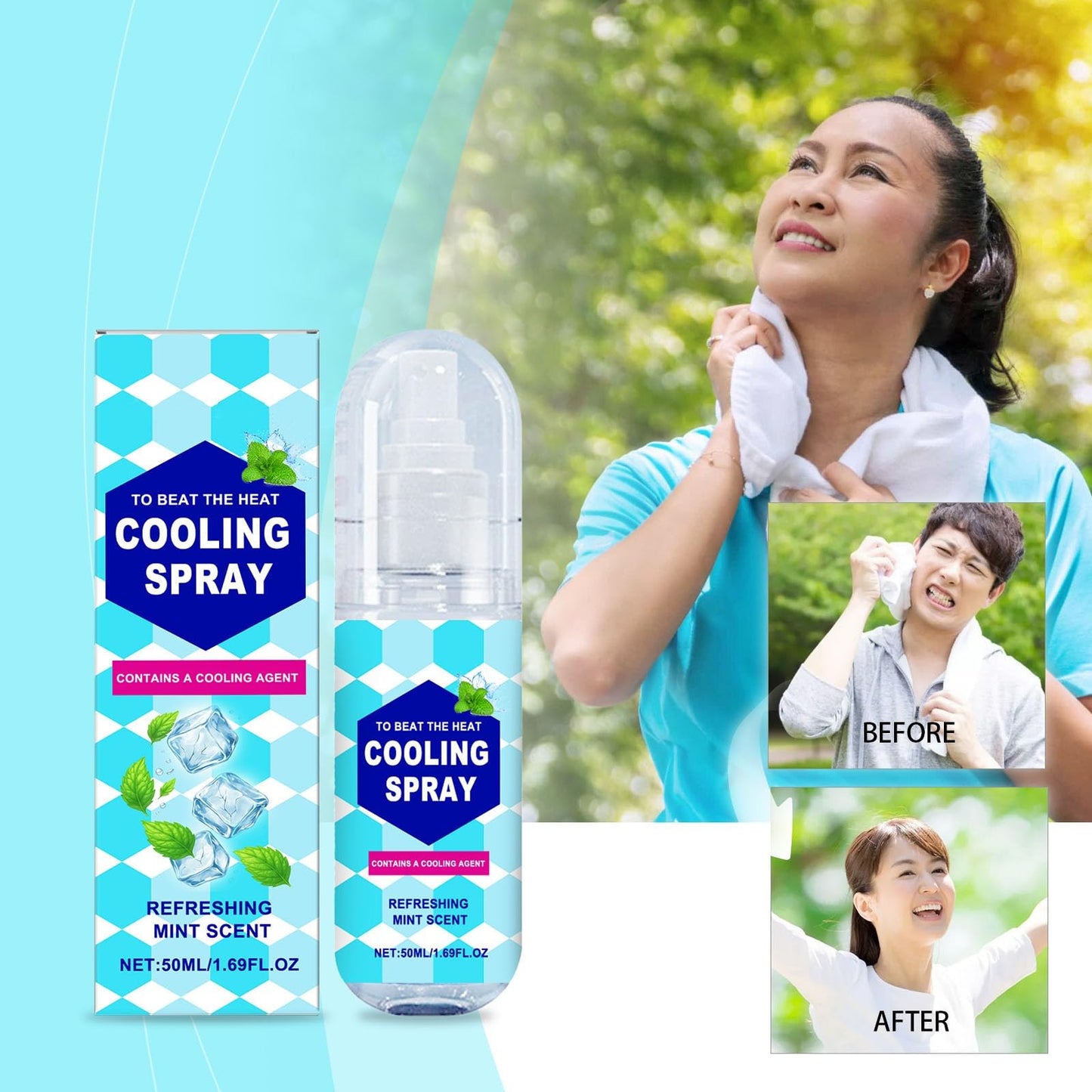 Cool Spray Cool Down Heatstroke Prevention - Lasting Cool Mist - For Clothes Body - Portable Cool 50ml