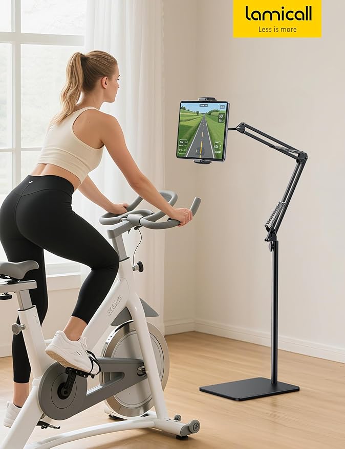 Lamicall Kindle Stand Tablet Holder - 55" Height Adjustable, Flexible Arm, Heavy Base Tablet Mount, Kindle Accessories, Universal Multi Angle Bed Phone Mount for 4.7-13" iPad Pro Air, Tabs, E-Readers