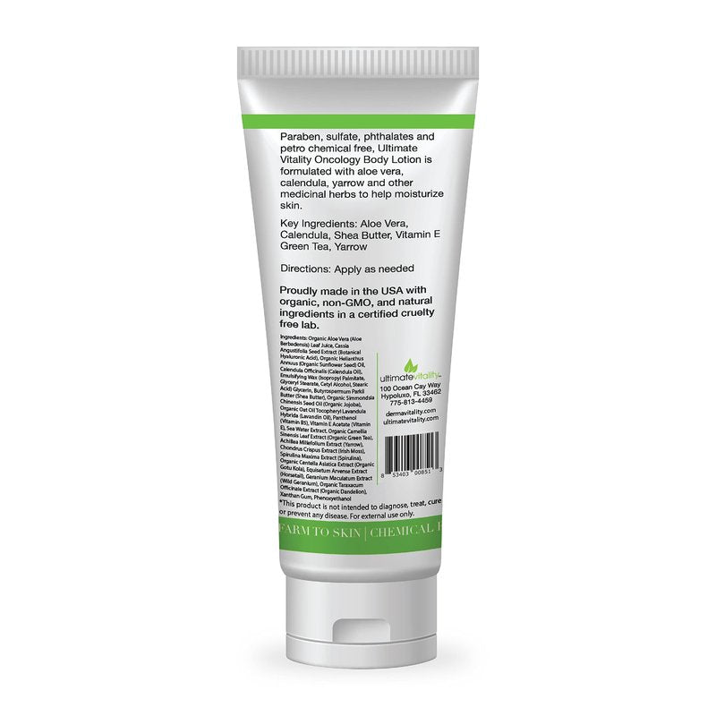 UltimateVitality Oncology Cream for Chemo Patients - Natural Organic Chemo Lotion, Paraben and Pthalate Free Moisturizing Lotion for Sensitive and Irritated Skin - 6 Ounces