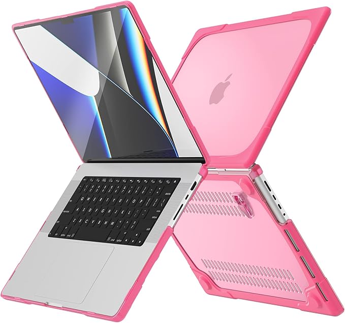 Batianda Heavy Duty Case for New MacBook Pro 16 inch 2026 M5 2024 M4 2023 M3 2021 M2 Pro Max Chip- Ergonomic Foldable Kickstand (Holds 22lbs/Zero Wobble) Matte Translucent Rugged Armor Cover, Pink