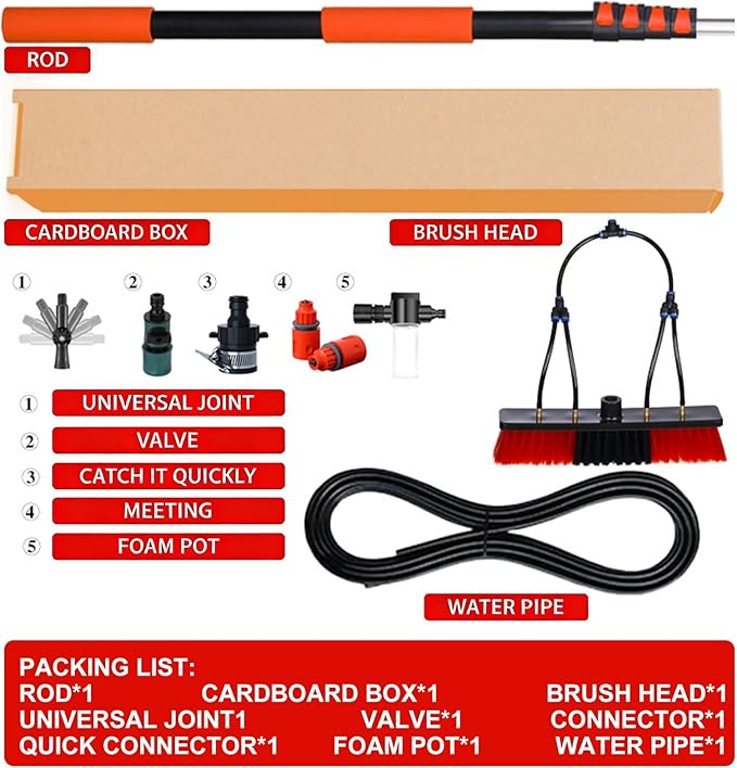 Telescopic Cleaning Brush, Multi-Purpose Water Spray Brush, Solar Panel Cleaning Equipment, Telescopic Hydrocleaner, 3.6m-10.8m, Roof Cleaning Tools Window Cleaner Kit(16FT/4.8M)