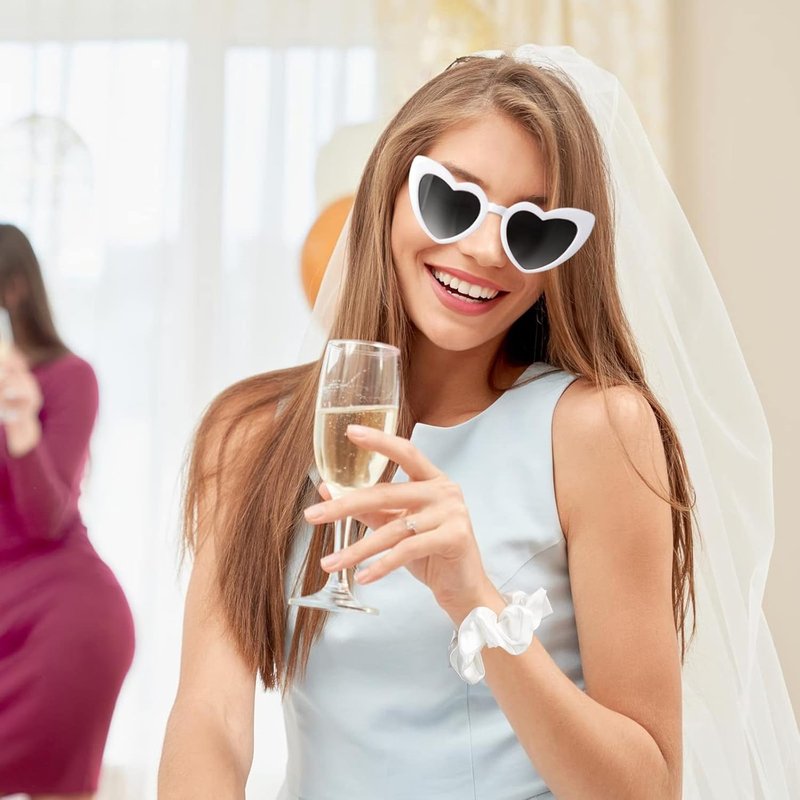 Bridesmaid Scrunchies Set - 12 Hair Claw Clips & Heart Sunglasses | Wedding & Bachelorette Party Favors (Champagne)