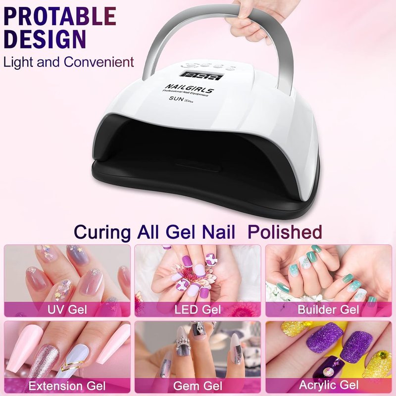 NAILGIRLS UV LED Nail Lamp - 168W Fast Curing Light for Gel Nails | 4 Timer Settings & Auto Sensor