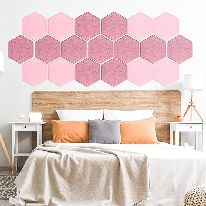 Mollywell Hexagon Acoustic Panels 14x12 - Reduce Echo & Reverb, Noise Blocking Wall Tiles for Bedroom & Dressing Room, Smoky Pink Sound Absorbing Panels