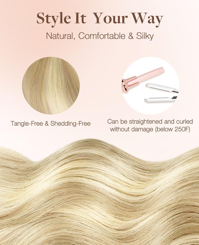 GOO GOO Invisi Edge Tape in Hair Extensions Human Hair, 18A/613A Dark Blonde Highlighted Bleach Blonde, 6pcs 20inch 18g, Virgin Remy Hair, Seamless Injected Tape, Natural Look