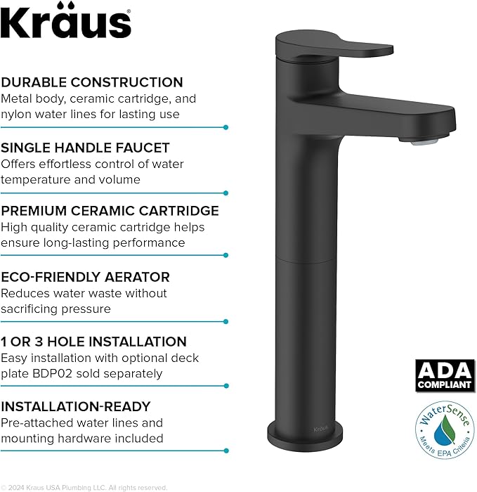 KRAUS Indy Bathroom Faucet for Vessel Sink in Matte Black, KVF-1410MB
