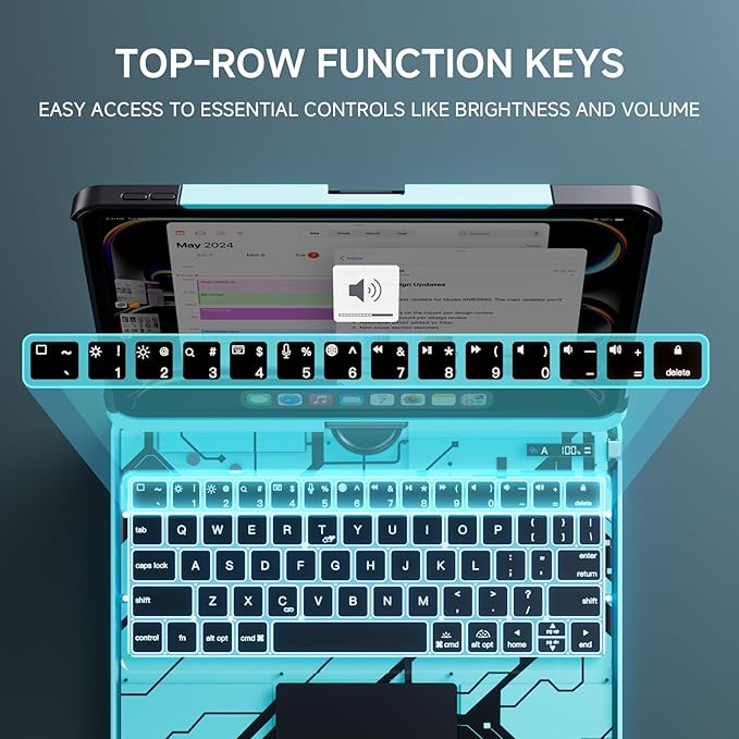 Tiaota Transparent Case with Keyboard for iPad Pro 13 inch(M5/M4, 2025/2024), iPad Pro 13,7-Color Backlit,Magic Wireless Keyboard, 360°Rotating,Multi-Touch trackpad,Pencil Holder,with Shortcuts,Blue