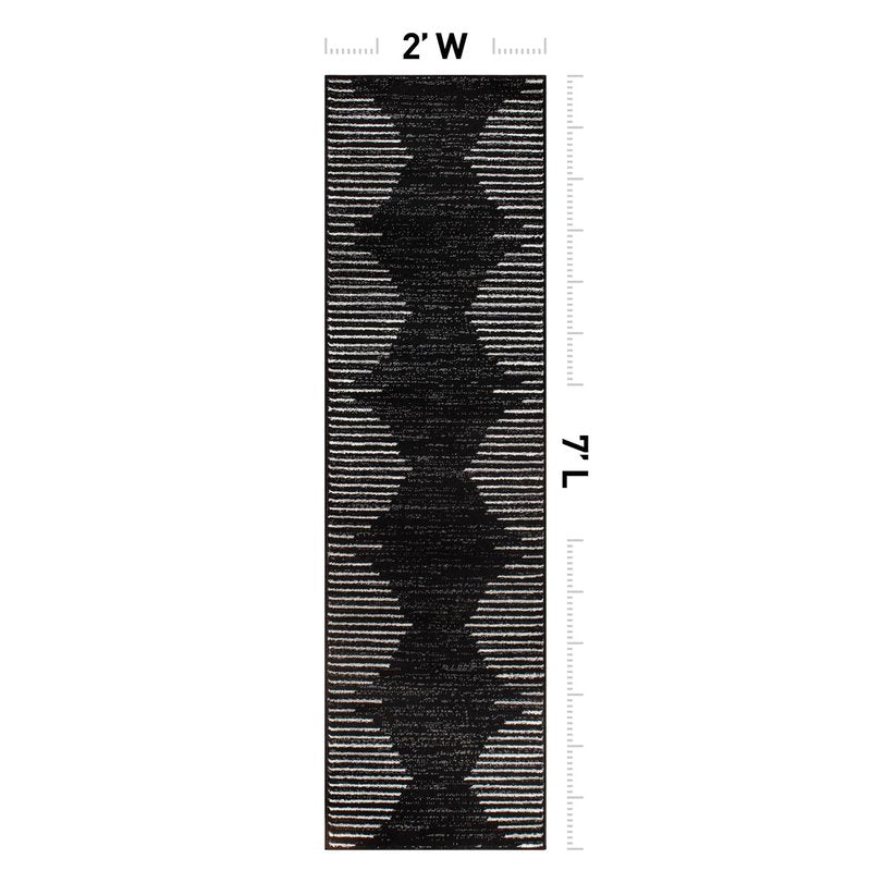 Rugshop Bohemian Stripe Stain Resistant Carpet High Traffic for Hallway Entryway Living Room Kitchen Bedroom Laundry Runner Rug 2' x 7' Black