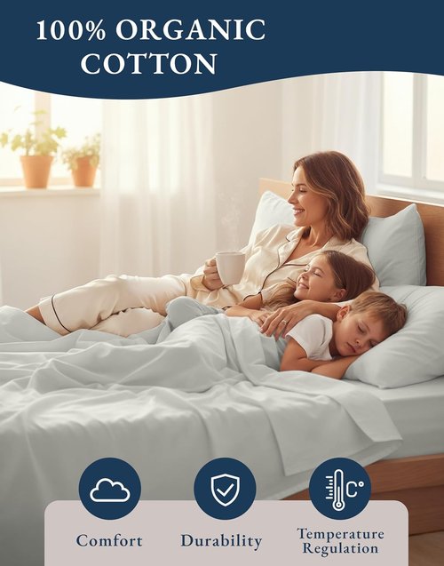 LANE LINEN Twin Bed Sheets Set - 100% Organic Cotton, Hotel Quality, Deep Pockets - Glacier Grey