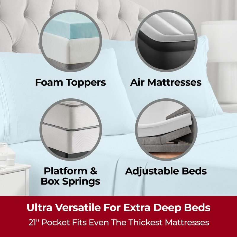 Mellanni Extra Deep Queen Sheets - 4 PC Iconic Collection Bedding - Hotel Luxury, Ultra Soft, Cooling Bed Sheets - Wrinkle, Fade, Stain Resistant (Queen, Aqua)
