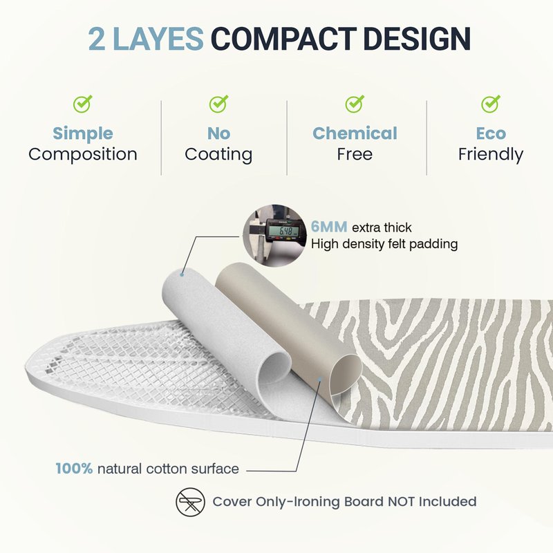 UniSimp Ironing Board Cover and Pad 18"x49" Extra Thick Natural Cotton, Scorch and Stain Resistant Padding, Extra Wide Iron Board Cover with Fasteners Heavy Duty Elastic Edge, Heatproof Zebra