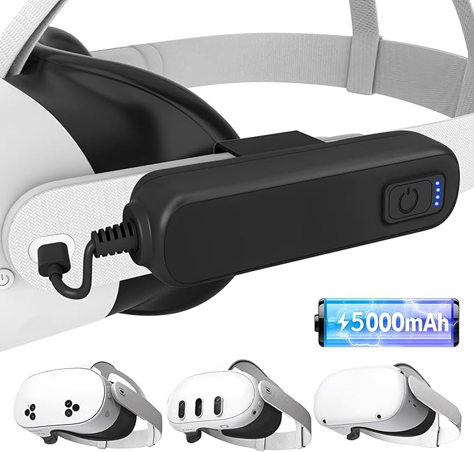 YRXVW Battery Pack for Meta/Oculus Quest 3S/3/2,5000mAh Battery VR Charger, Extend 2-4 Hours Playtime, Lightweight Fast Charging VR Headset Safe Power Bank for Meta Quest 3S/3/2 Accessories