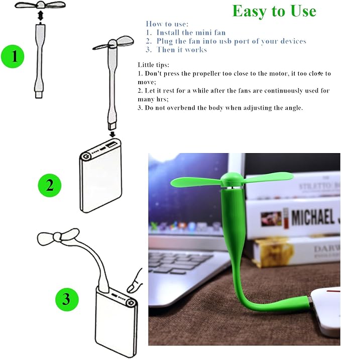 Soseelnee Mini USB Fan, Portable Pocket Fan USB-A Powered Little Cooler, Quiet Operation, for Home Office Car Outdoor Travel- 4 Pack (Green)