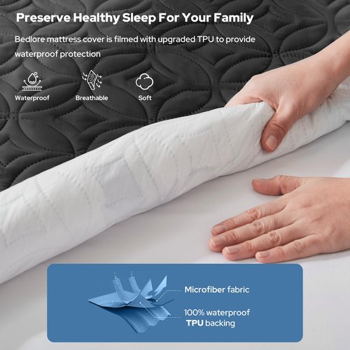 BEDLORE Waterproof Mattress Protector, Queen Size Mattress Pad Noiseless with Deep Pocket 6"-18" Depth, Soft Breathable Dirt-Proof Bed Mattress Cover Washable for Home, Bedroom, Hotel (Black)