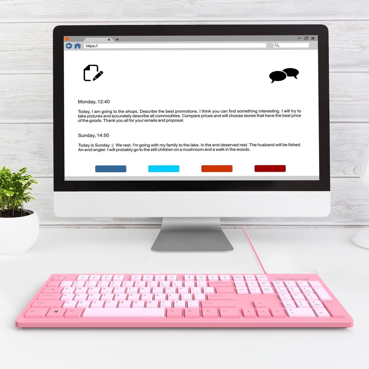 Wired Keyboard, Ultra-Thin USB Wired Computer Keyboard, Low-Profile Keys, Spill-Resistant, Multimedia Keys, Compatible with Windows, Mac, Chrome, Linux, and Android-Rose Pink