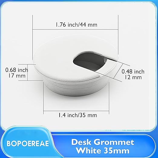 BOPOREAE Desk Grommet 1-3/8" (35 mm), Desk Cord Hole Cover, Cable Grommet ABS Plastic, Desk Hole Grommet for Office and Home Table Cable, Detachable Cable Cord Organizer (White 8 Pcs)