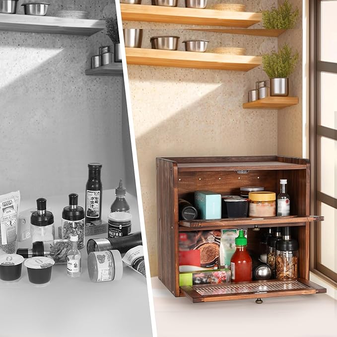 Sunhoo Bread Box for Kitchen Countertop Wooden Bread Storage Container Bin 2 Layer Breadbox Holder Large Capacity Keeper Vintage Farmhouse Food Organizer Pantry Shelf Acrylic Windowï¼Blackï¼