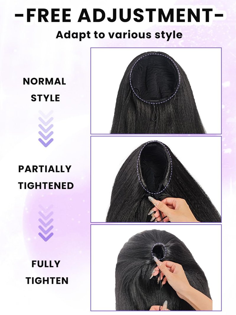 catti 3 In 1 Half Wig Kinky Straight Synthetic Hair Comfortable Fit Invisible Hairline Adjustable Drawstring Wigs for Seamless Hair Blending Ready to Go Headband Wig for Women 22 Inch