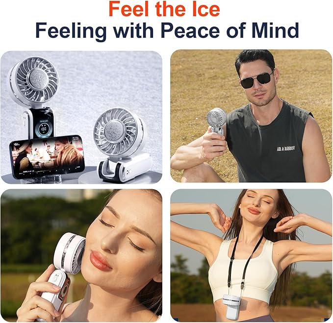 GZEduld Personal Handheld Fan with Stand & Lanyard, 5000mAh USB-C Rechargeable Battery, 12H Runtime 5-Speed LED Display Mini Cool Fan for Travel Beach Concerts Outdoor Events(4 Colors Available)
