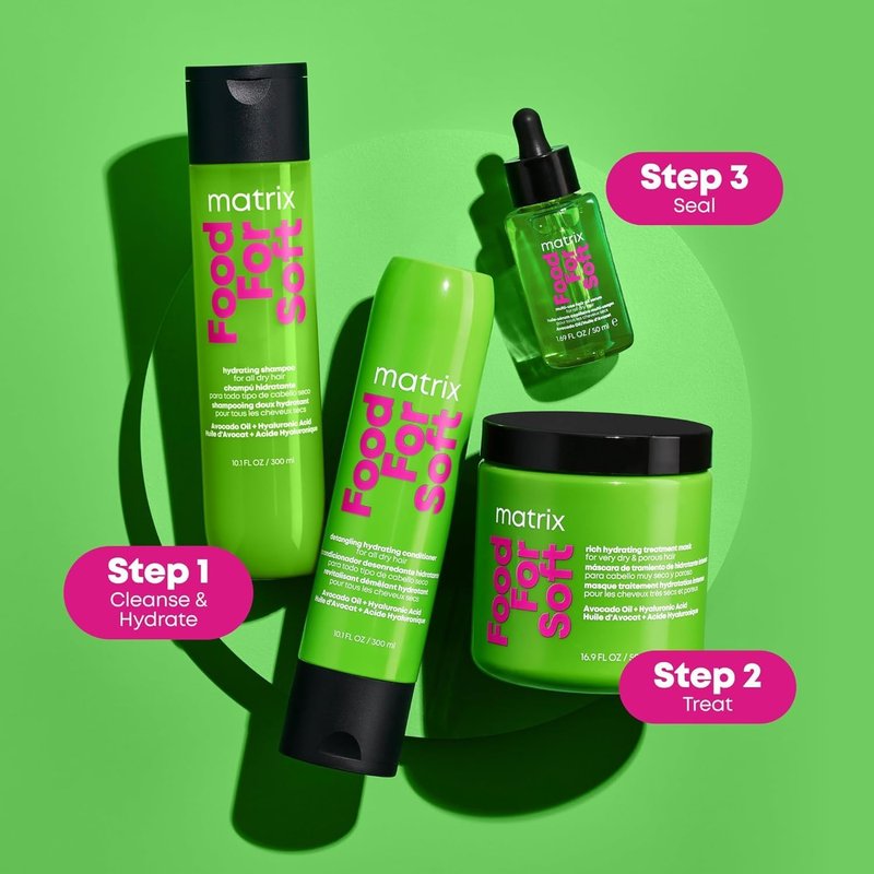 MATRIX Food For Soft Shampoo, Conditioner and Oil Set for Dry & Brittle Hair - Softens, Smoothes, and Reduces Frizz, With Avocado Oil & Hyaluronic Acid, Vegan, Replenishes Hydration and Adds Shine